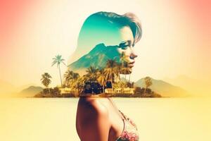 Summer Themed Double Exposure Bikini Portrait photo