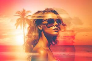 Summer Themed Double Exposure Bikini Portrait photo