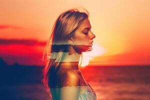 Summer Themed Double Exposure Bikini Portrait photo