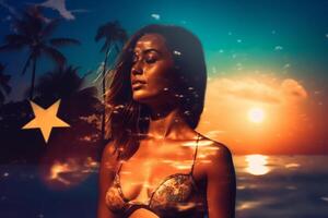 Summer Themed Double Exposure Bikini Portrait photo