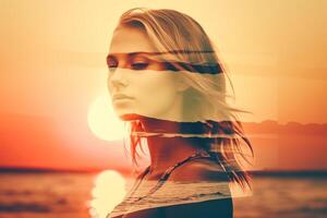 Summer Themed Double Exposure Bikini Portrait photo