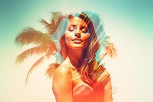 Summer Themed Double Exposure Bikini Portrait photo