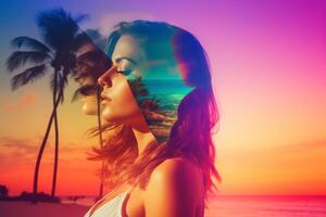 Summer Themed Double Exposure Bikini Portrait photo