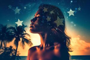 Summer Themed Double Exposure Bikini Portrait photo