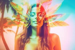 Summer Themed Double Exposure Bikini Portrait photo