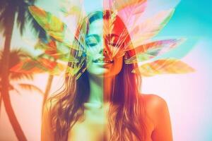 Summer Themed Double Exposure Bikini Portrait Generative AI photo