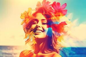 Summer Themed Double Exposure Bikini Portrait photo