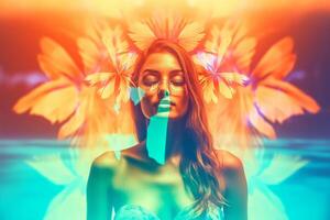 Summer Themed Double Exposure Bikini Portrait photo
