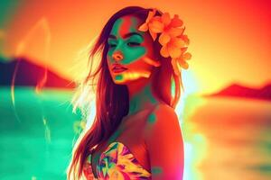 Summer Themed Double Exposure Bikini Portrait photo