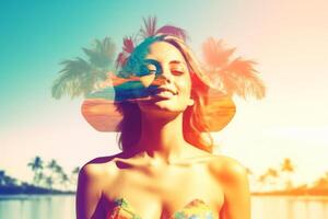 Summer Themed Double Exposure Bikini Portrait photo