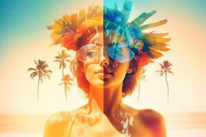 Summer Themed Double Exposure Bikini Portrait Generative AI photo