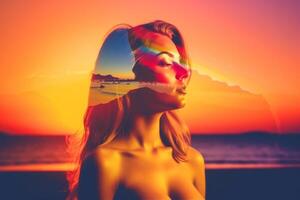 Summer Themed Double Exposure Bikini Portrait Generative AI photo