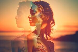 Summer Themed Double Exposure Bikini Portrait photo