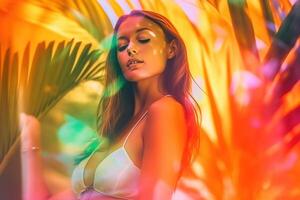 Summer Themed Double Exposure Bikini Portrait photo