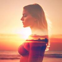 Summer Themed Double Exposure Bikini Portrait photo