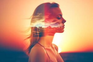 Summer Themed Double Exposure Bikini Portrait photo