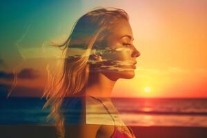 Summer Themed Double Exposure Bikini Portrait photo
