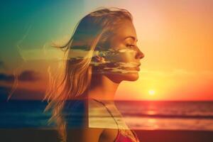 Summer Themed Double Exposure Bikini Portrait Generative AI photo