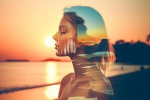 Summer Themed Double Exposure Bikini Portrait photo
