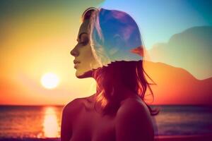 Summer Themed Double Exposure Bikini Portrait photo