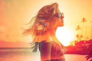 Summer Themed Double Exposure Bikini Portrait photo