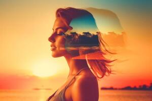 Summer Themed Double Exposure Bikini Portrait Generative AI photo