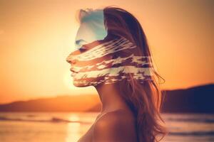 Summer Themed Double Exposure Bikini Portrait Generative AI photo