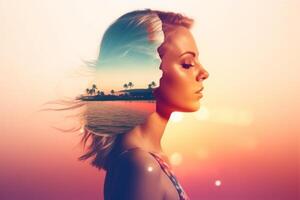 Summer Themed Double Exposure Bikini Portrait photo