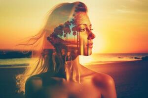 Summer Themed Double Exposure Bikini Portrait Generative AI photo