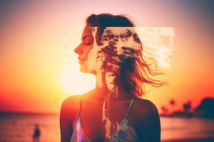 Summer Themed Double Exposure Bikini Portrait photo