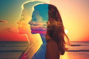 Summer Themed Double Exposure Bikini Portrait photo