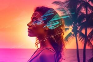 Summer Themed Double Exposure Bikini Portrait photo