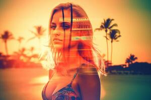 Summer Themed Double Exposure Bikini Portrait photo