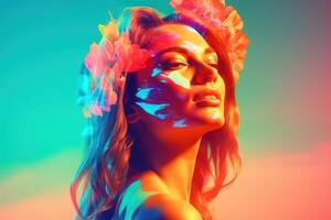 Summer Themed Double Exposure Bikini Portrait photo