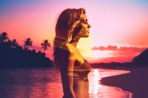 Summer Themed Double Exposure Bikini Portrait Generative AI photo