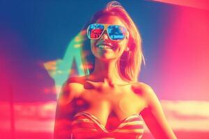Summer Themed Double Exposure Bikini Portrait photo