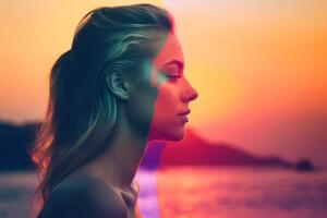 Summer Themed Double Exposure Bikini Portrait photo
