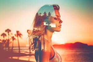 Summer Themed Double Exposure Bikini Portrait Generative AI photo