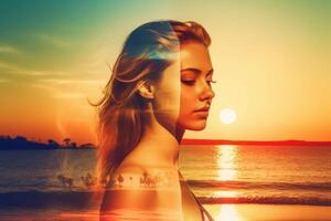 Summer Themed Double Exposure Bikini Portrait photo