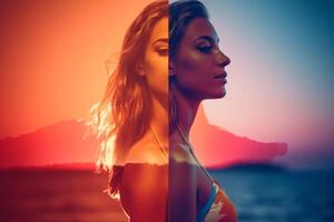 Summer Themed Double Exposure Bikini Portrait photo