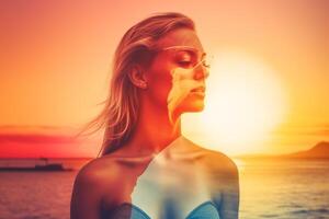 Summer Themed Double Exposure Bikini Portrait Generative AI photo