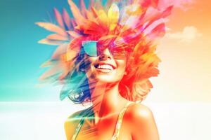 Summer Themed Double Exposure Bikini Portrait photo