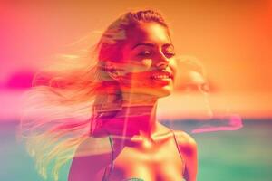 Summer Themed Double Exposure Bikini Portrait photo