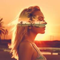 Summer Themed Double Exposure Bikini Portrait Generative AI photo