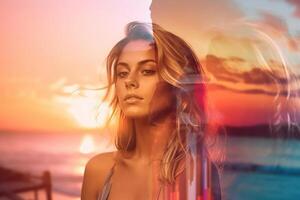 Summer Themed Double Exposure Bikini Portrait photo