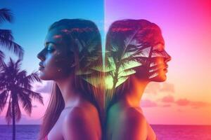 Summer Themed Double Exposure Bikini Portrait photo