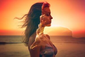 Summer Themed Double Exposure Bikini Portrait photo