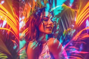 Summer Themed Double Exposure Bikini Portrait photo