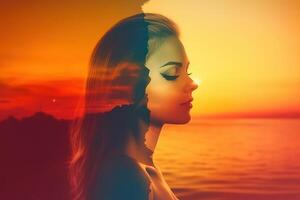 Summer Themed Double Exposure Bikini Portrait photo