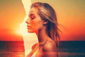 Summer Themed Double Exposure Bikini Portrait photo